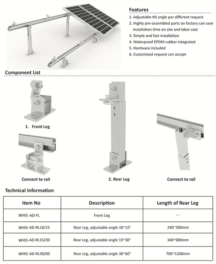 Adjustable Tilt Leg Kit Solar Frames